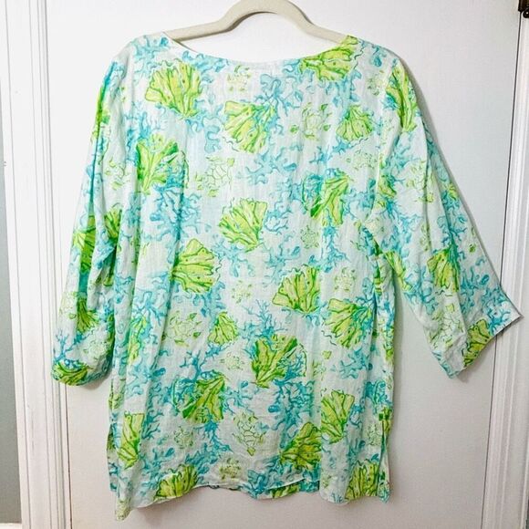 J Jill Love Linen summer sea print notch neck tunic M - Picture 2 of 9